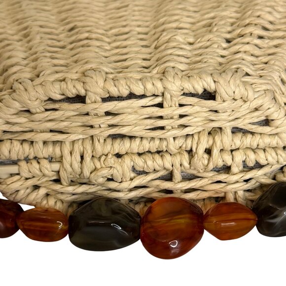 Sun n Sand‎ Woven Shell Clutch Handbag with Amber Beaded Strap - NWT - Picture 6 of 7